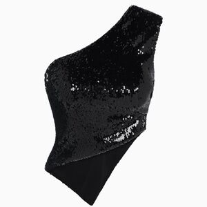 Khy by Kylie Jenner Sequin One Shoulder Top - Black XXS